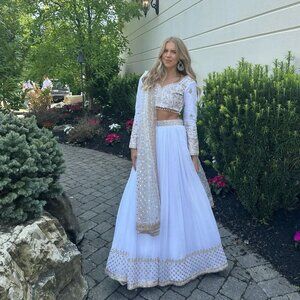 White and Gold Embroidered Lehenga